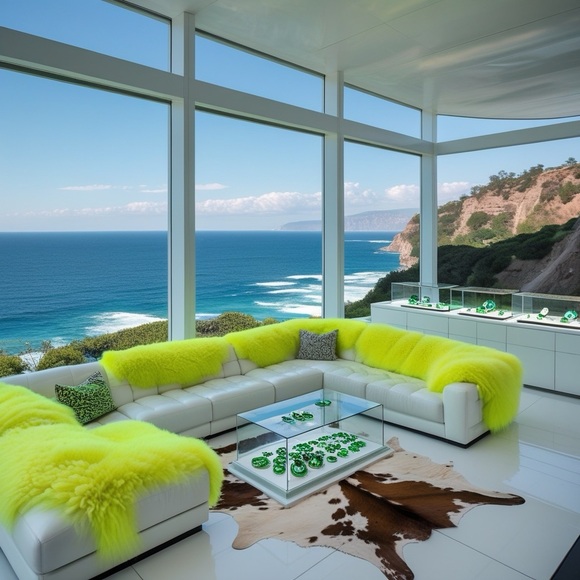 HANDCRAFTED Vibrant Lime Green and ocean view digital art print NWT - Picture 1 of 10